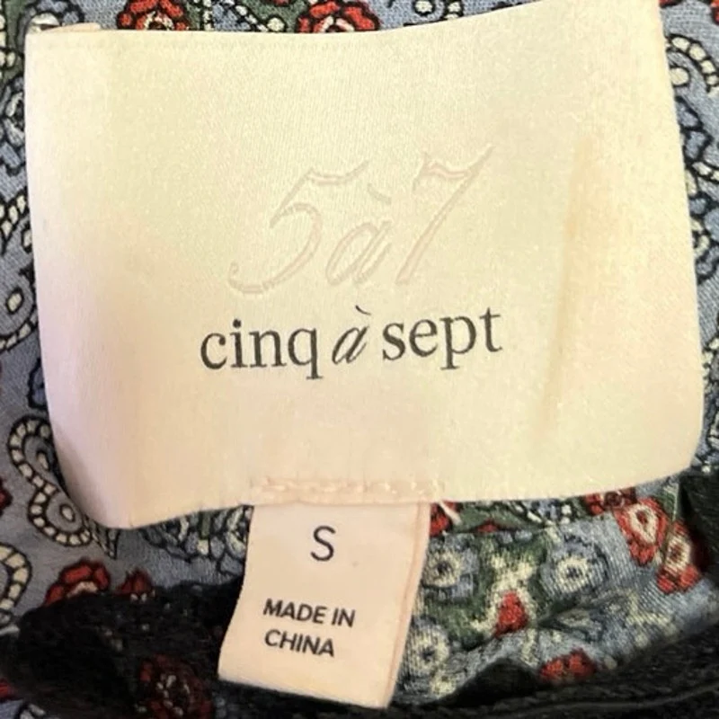 Cinq A Sept Multicolor 100% Silk Satin Floral Mesh Long Sleeve Blouse Top Size S - Image 4