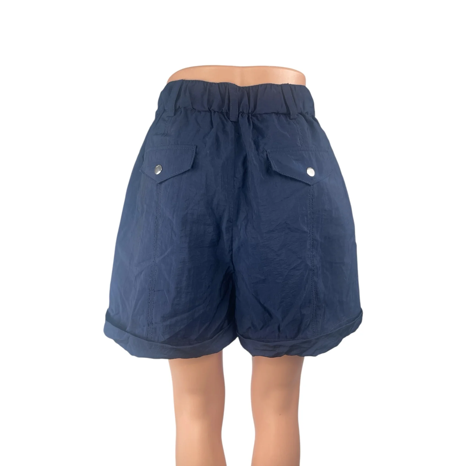 Cinq a Sept Navy Blue Cuffed Hem High Rise Wide Leg Utility Cargo Shorts Size S - Image 2