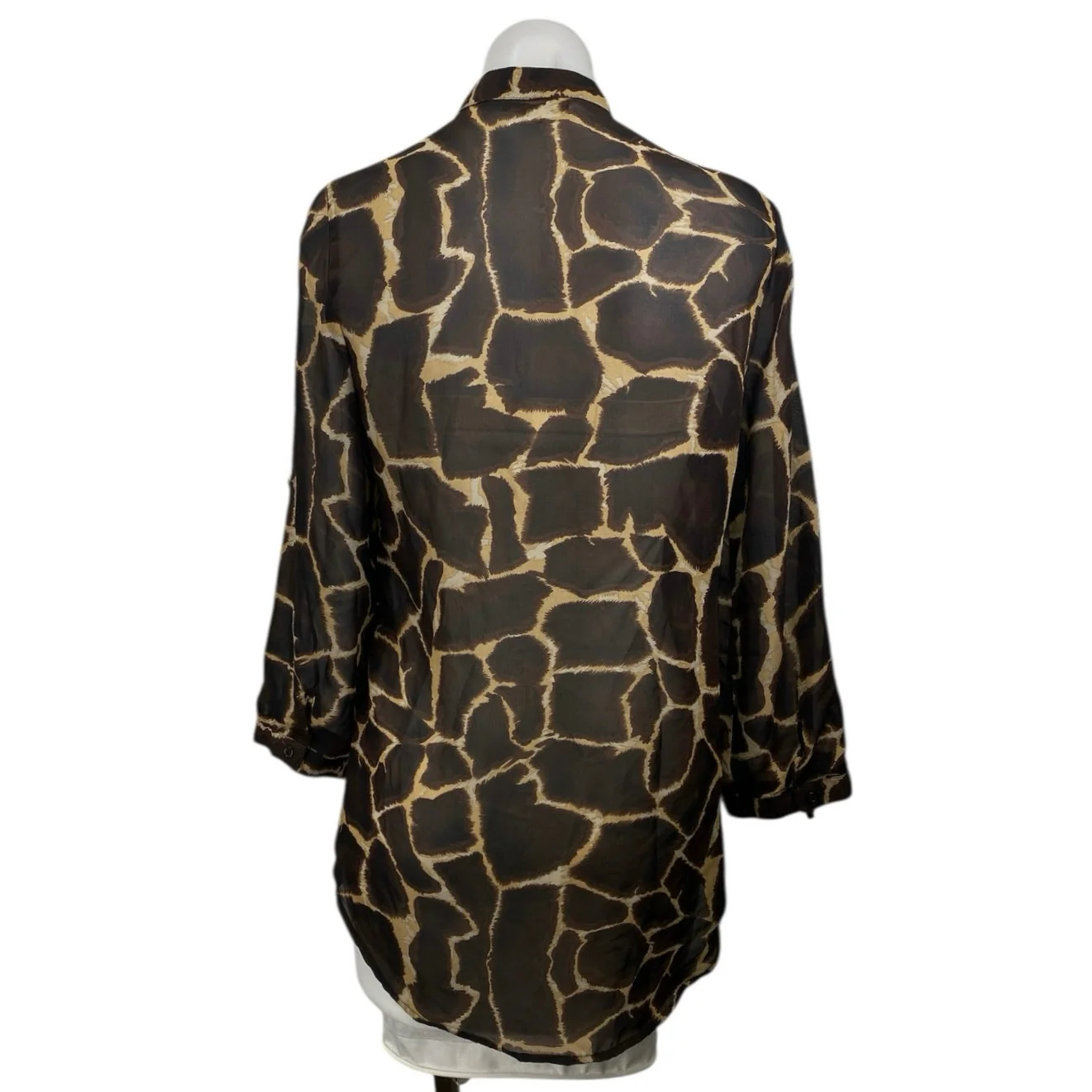 Cleo Women's Brown Printed Pletaed Long Sleeve Button Down Tunic Shirt Top S/P - Image 3