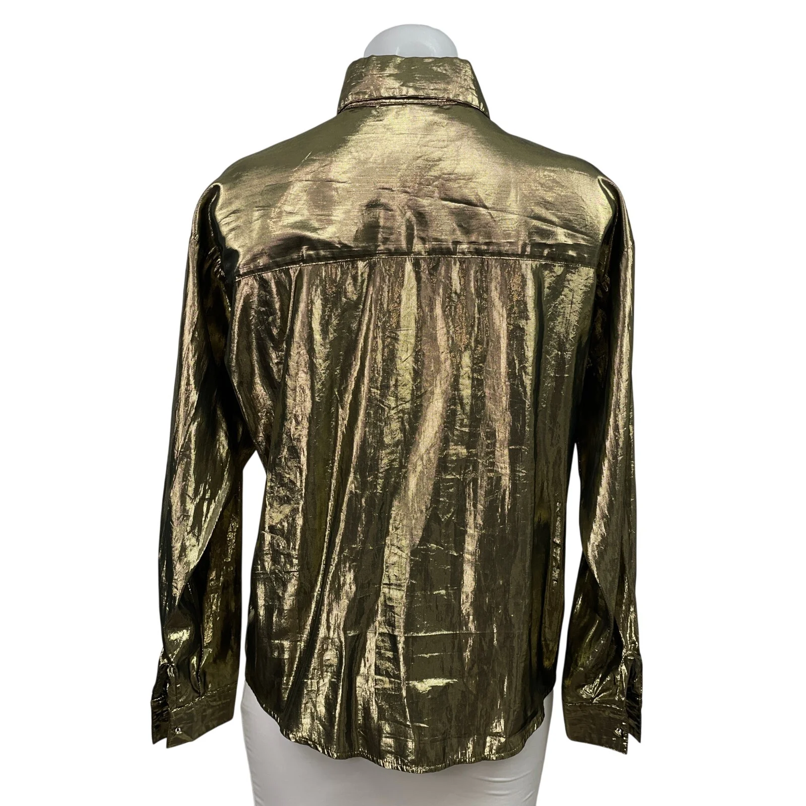 Clifford & Wills Women's Gold Metallic Long Sleeve Button Down Shirt Top Size XS - Image 3