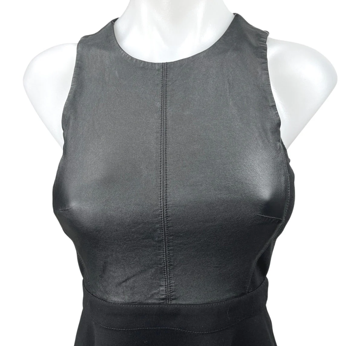 Club Monaco Black Faux Leather Sleeveless Racerback Zip Mini Fit & Flare Dress 0 - Image 3