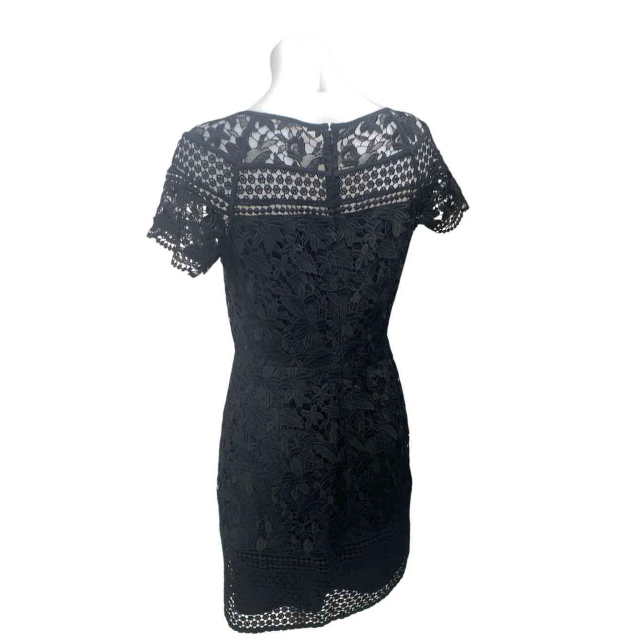 Club Monaco Black Floral Lace Short Sleeve Embroidered Mini Sheath Dress Size 6 - Image 2