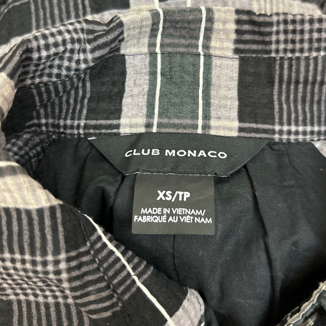 Club Monaco Black Gray Linen Blend Plaid Mini Puff Sleeve Shirt Dress Size XS - Image 7