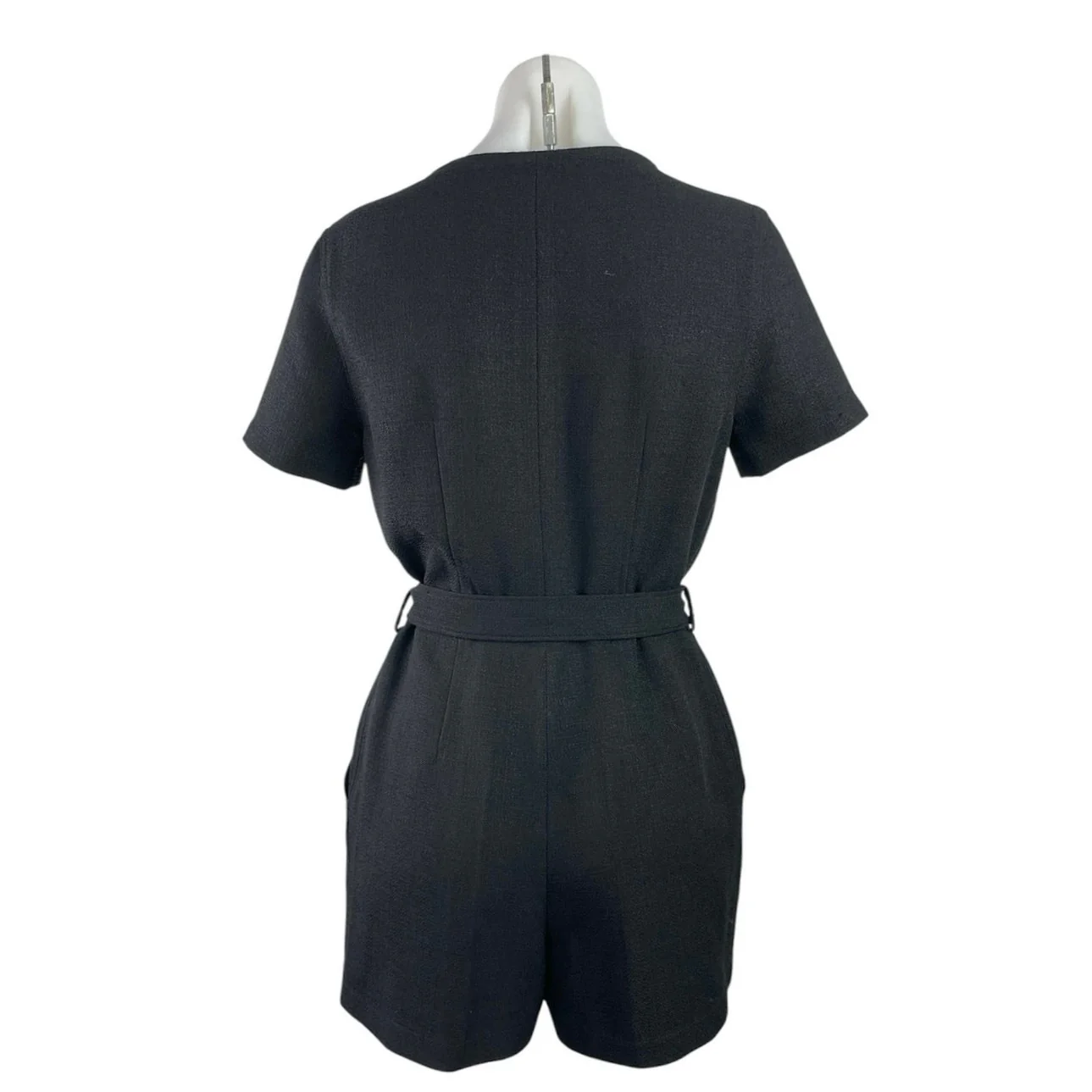 Club Monaco Black Short Sleeve Zip Up Tie Waist Playsuit Romper Shorts Size 2 - Image 3