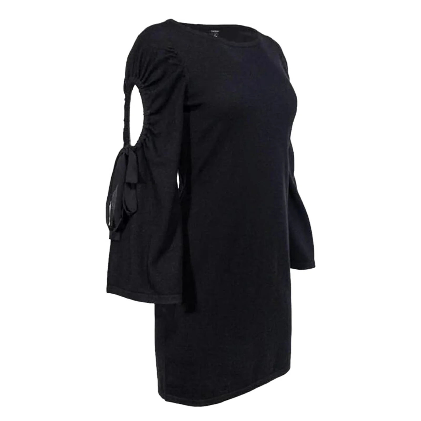Club Monaco Black Wool Knit Bodycon Ribbon Cutout Long Sleeves Sweater Dress M - Image 2