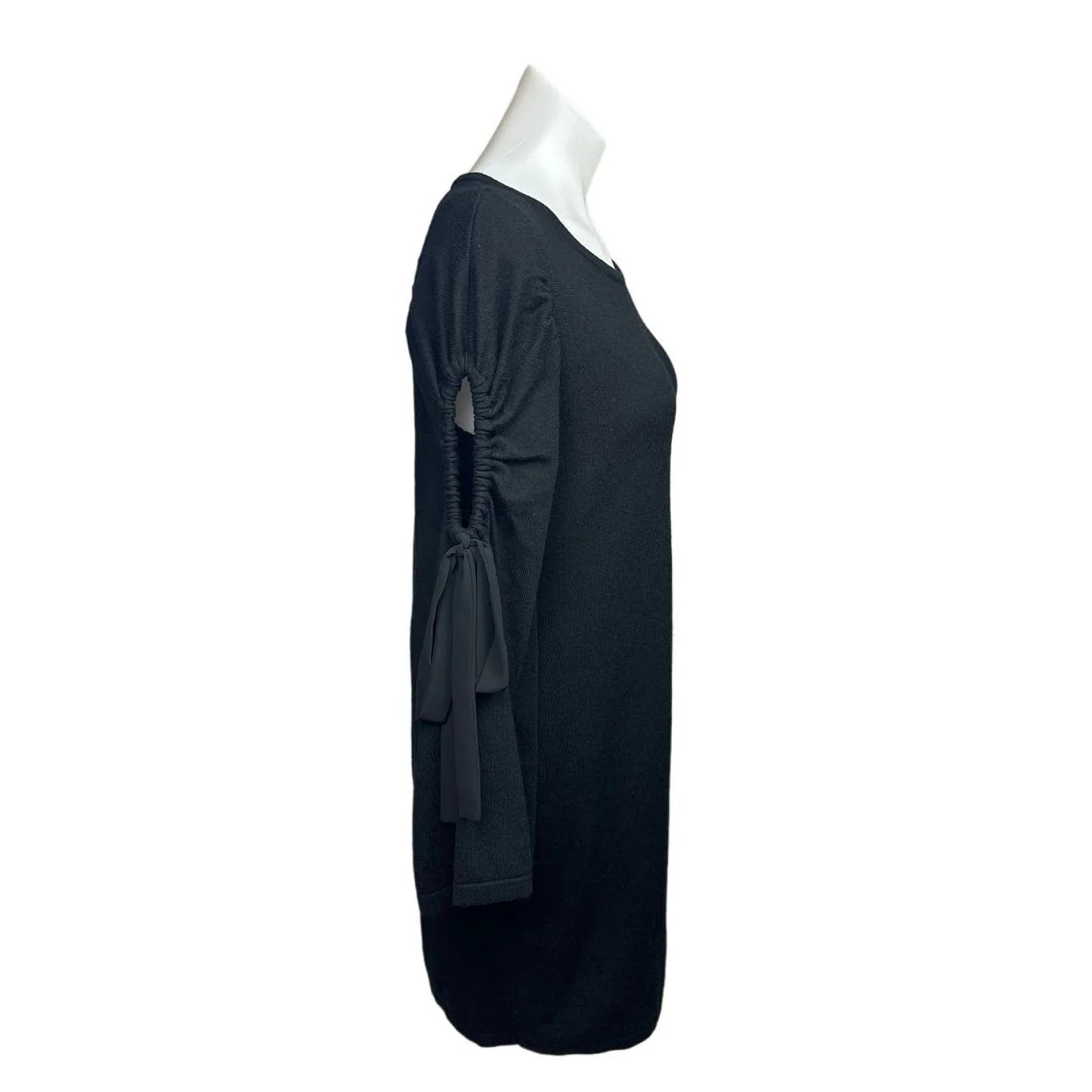 Club Monaco Black Wool Knit Bodycon Ribbon Cutout Long Sleeves Sweater Dress M - Image 3