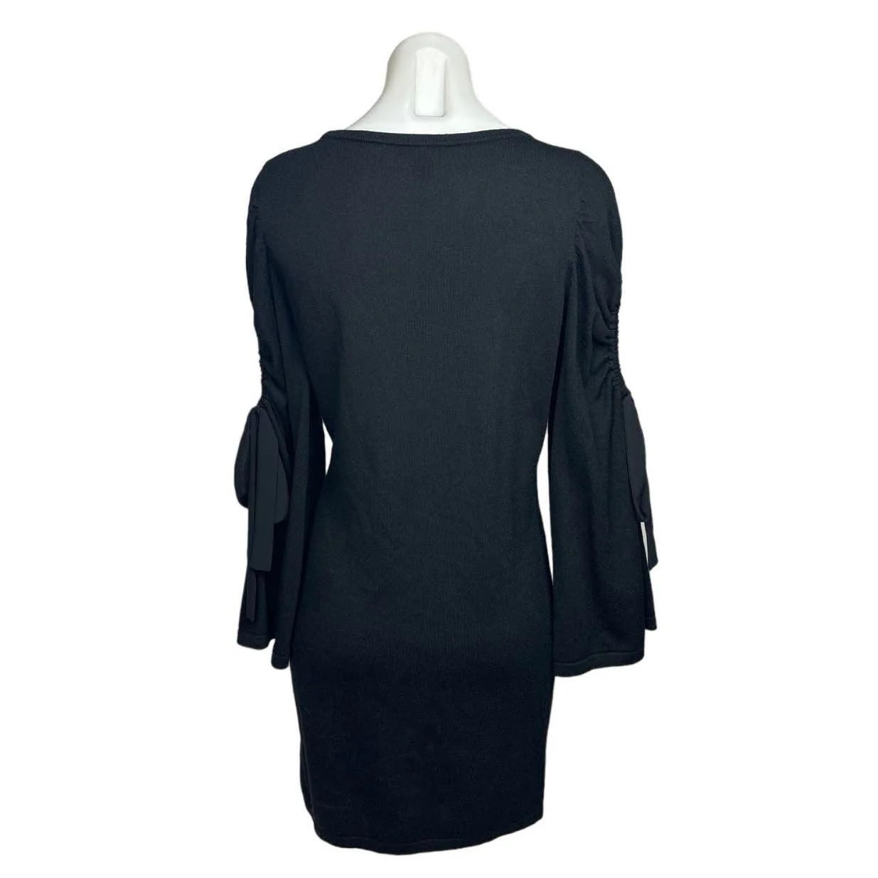 Club Monaco Black Wool Knit Bodycon Ribbon Cutout Long Sleeves Sweater Dress M - Image 4