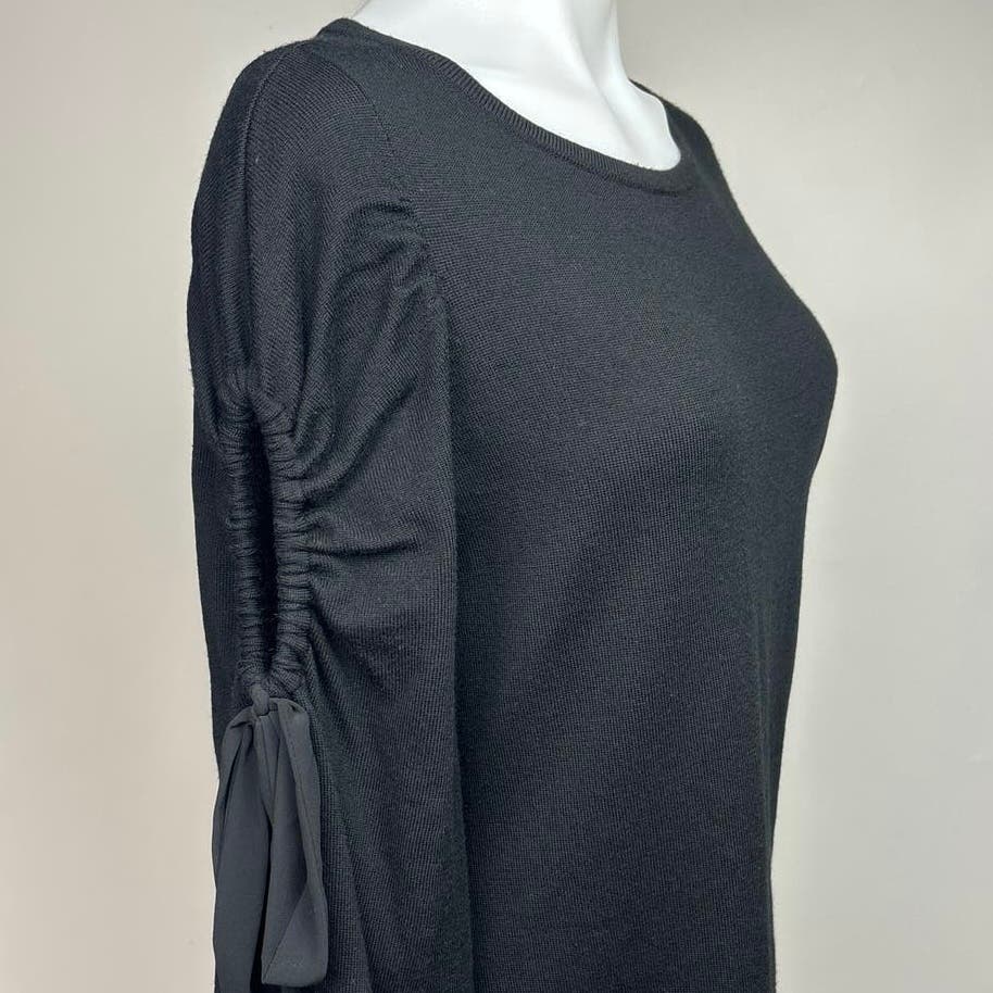 Club Monaco Black Wool Knit Bodycon Ribbon Cutout Long Sleeves Sweater Dress M - Image 5