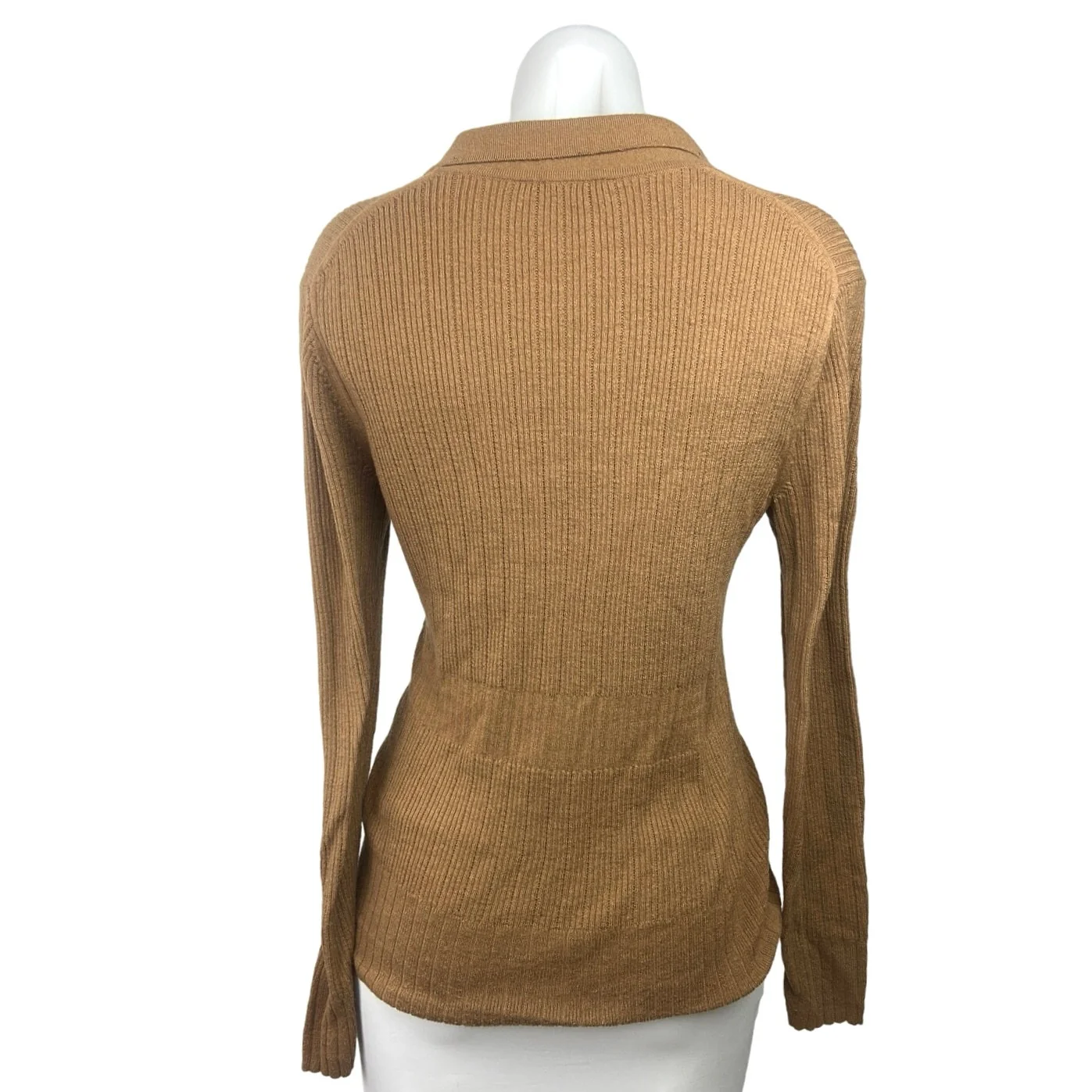 Club Monaco Brown V-neck Collar Rib Knit Long Sleeve Stretch Pullover Sweater M - Image 3