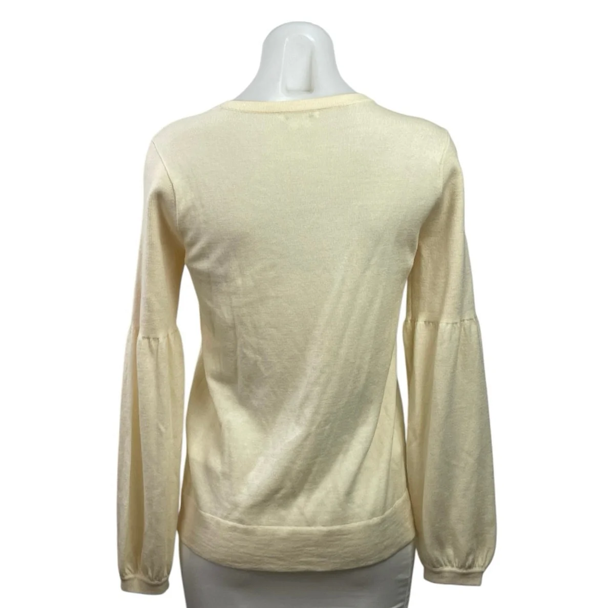 Club Monaco Cream 100% Wool Knit Long Balloon Sleeve Crew Neck Sweater Top Sz S - Image 3