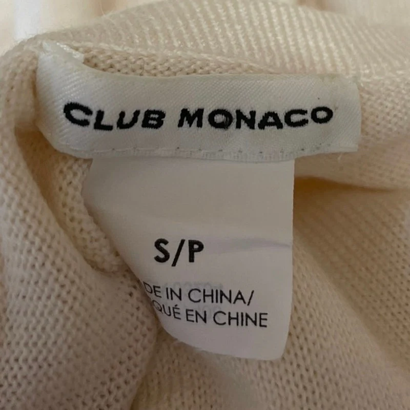 Club Monaco Cream 100% Wool Knit Long Balloon Sleeve Crew Neck Sweater Top Sz S - Image 4