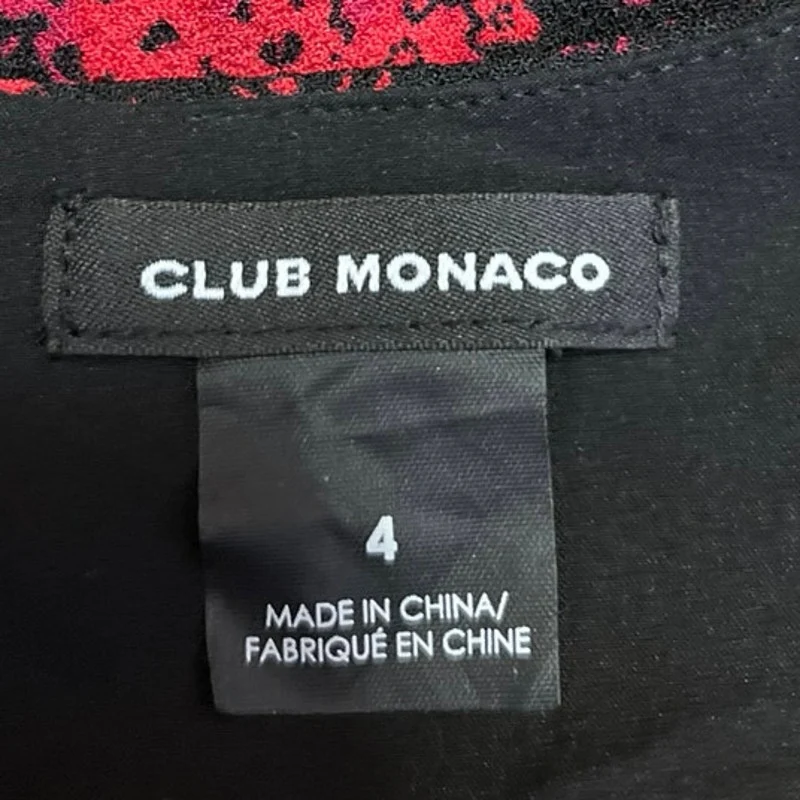 Club Monaco Esquinah Black Red Floral Short Sleeve Ruched Mini Wrap Dress Size 4 - Image 4