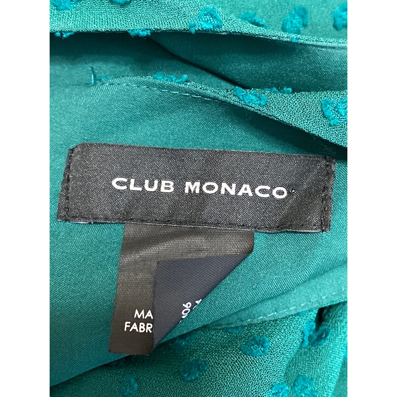 Club Monaco Green Sleeveless Swiss Dot Ruffle Asymmetric Midi A Line Dress Sz 2 - Image 4