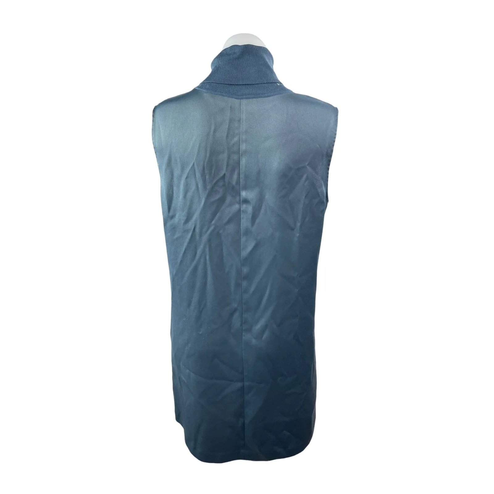 Club Monaco Jourdan Blue Silky Satin Mock Neck Sleeveless Tank Shift Dress Sz M - Image 4