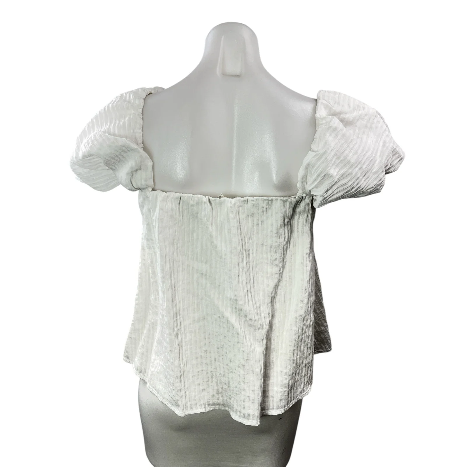 Club Monaco Malania White Ribbed Short Puff Sleeve Off Shoulder Blouse Top Sz 2 - Image 2