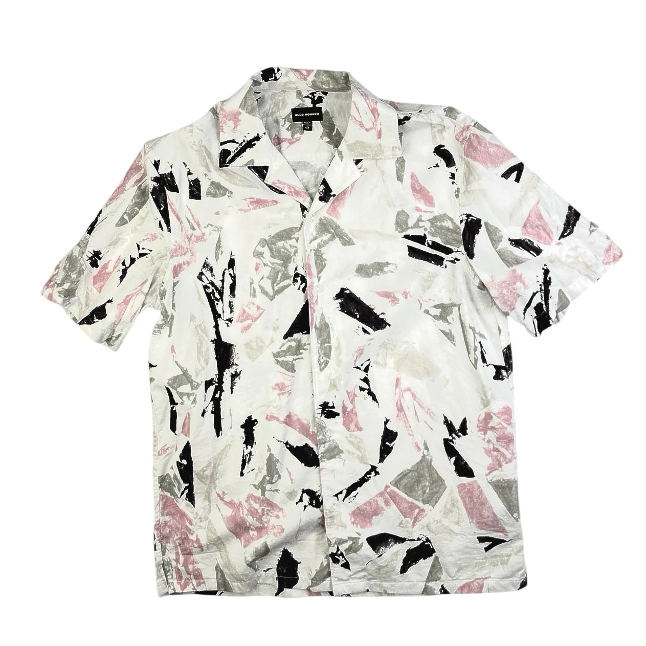 Club Monaco Men's Multicolor Block Print Short Sleeve Button Up Polo Shirt Top S