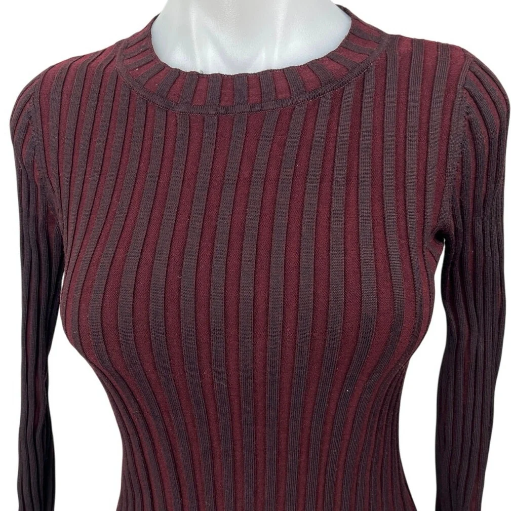 Club Monaco Purple Rib Knit Long Sleeve High Neck Mini Bodycon Sweater Dress S - Image 3