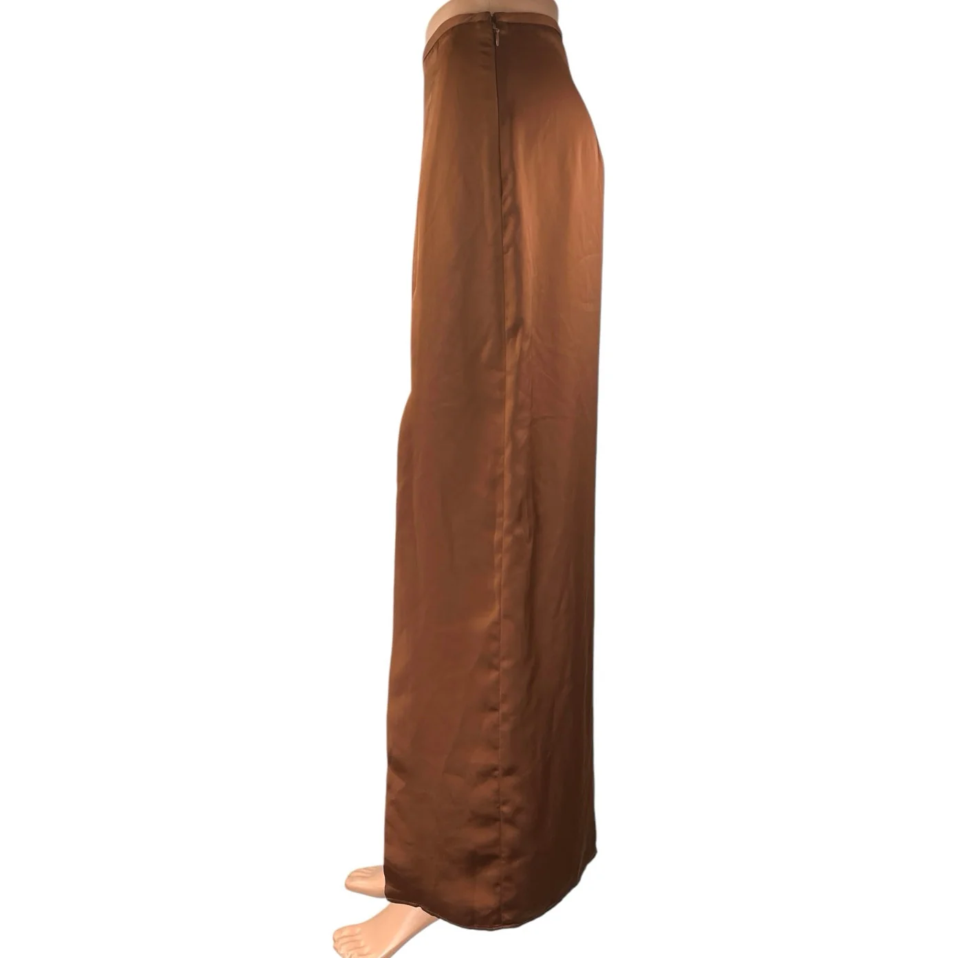 Club Monaco Trycia Brown Silk Satin Slit Zip Midi Straight Pencil Slip Skirt 8 - Image 2