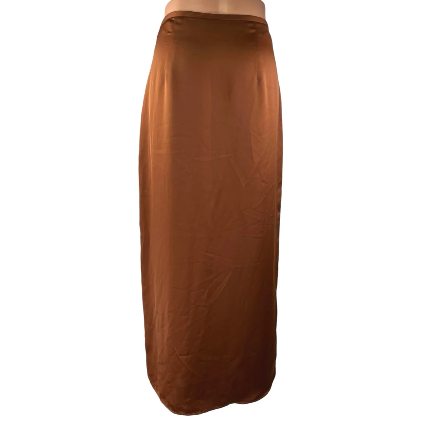 Club Monaco Trycia Brown Silk Satin Slit Zip Midi Straight Pencil Slip Skirt 8 - Image 3