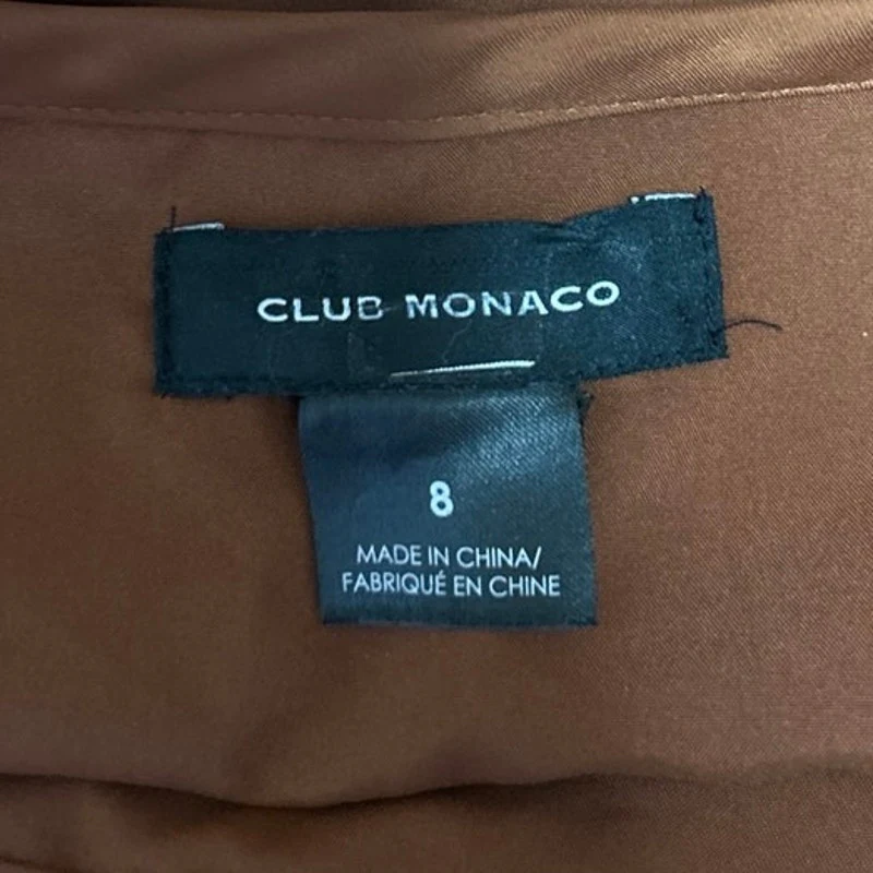 Club Monaco Trycia Brown Silk Satin Slit Zip Midi Straight Pencil Slip Skirt 8 - Image 4