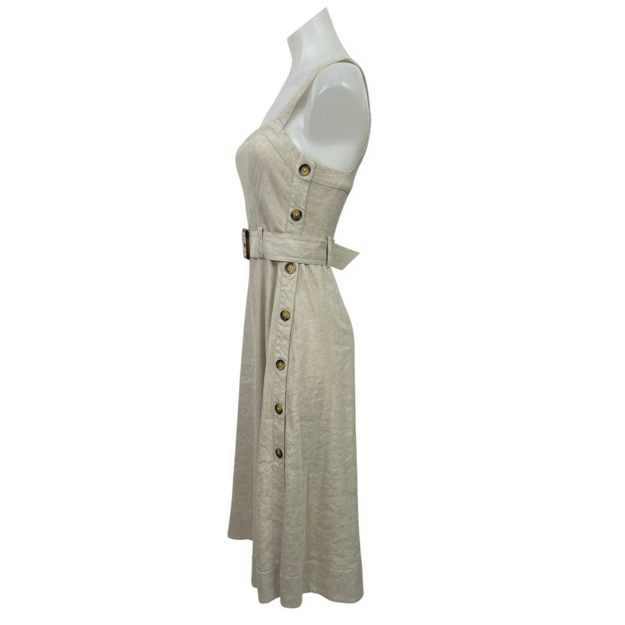 Club Monaco Women's Beige Linen Sleeveless Button Midi Tank Flare A-Line Dress 0 - Image 2