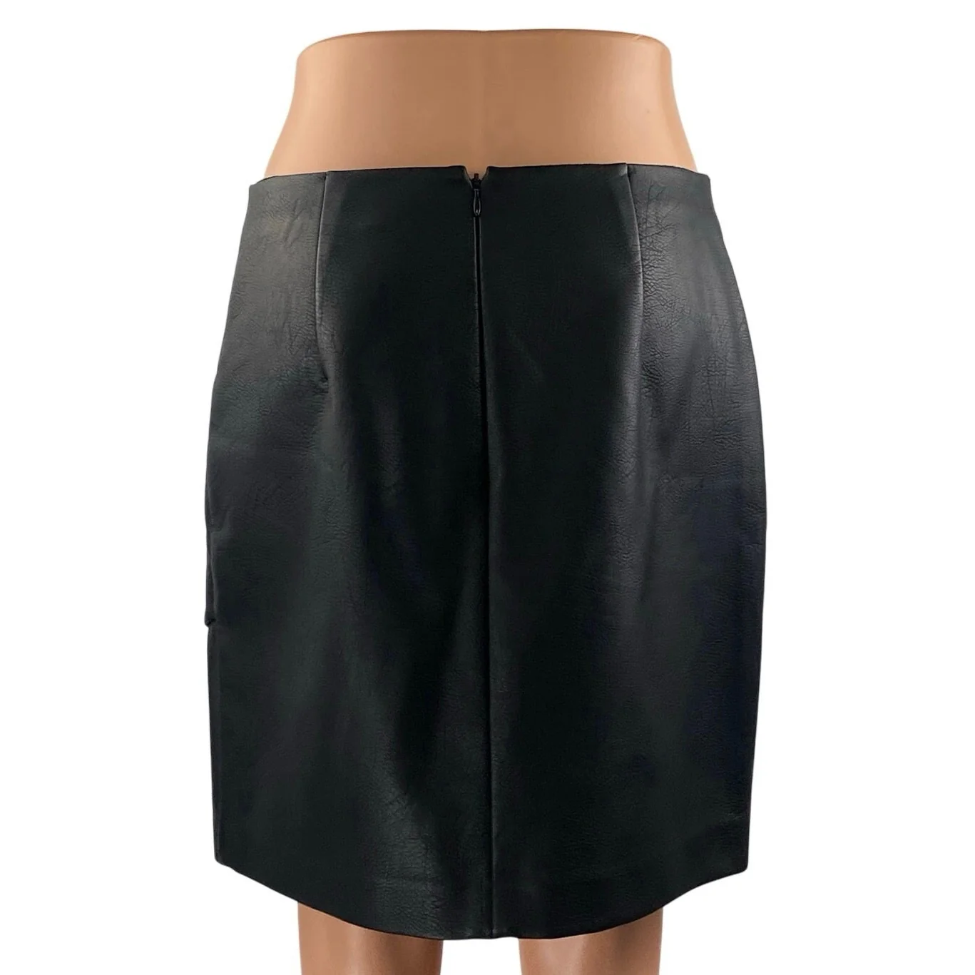 Club Monaco Women's Black Faux Leather Vegan Faux Wrap Pencil Mini Skirt Size 4 - Image 3