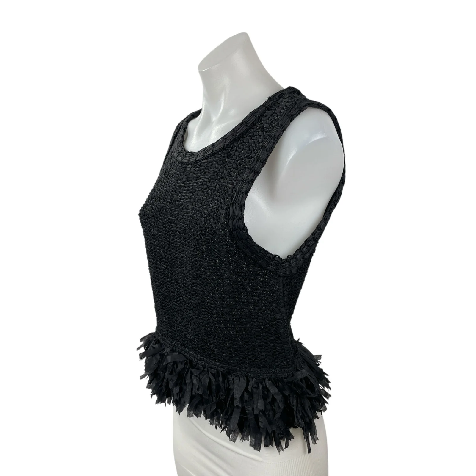 Club Monaco Women's Black Sleeveless Linen Ruffle Fringe Tank Blouse Top Size M - Image 3