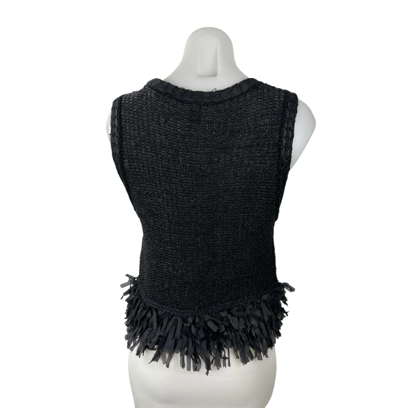 Club Monaco Women's Black Sleeveless Linen Ruffle Fringe Tank Blouse Top Size M - Image 4