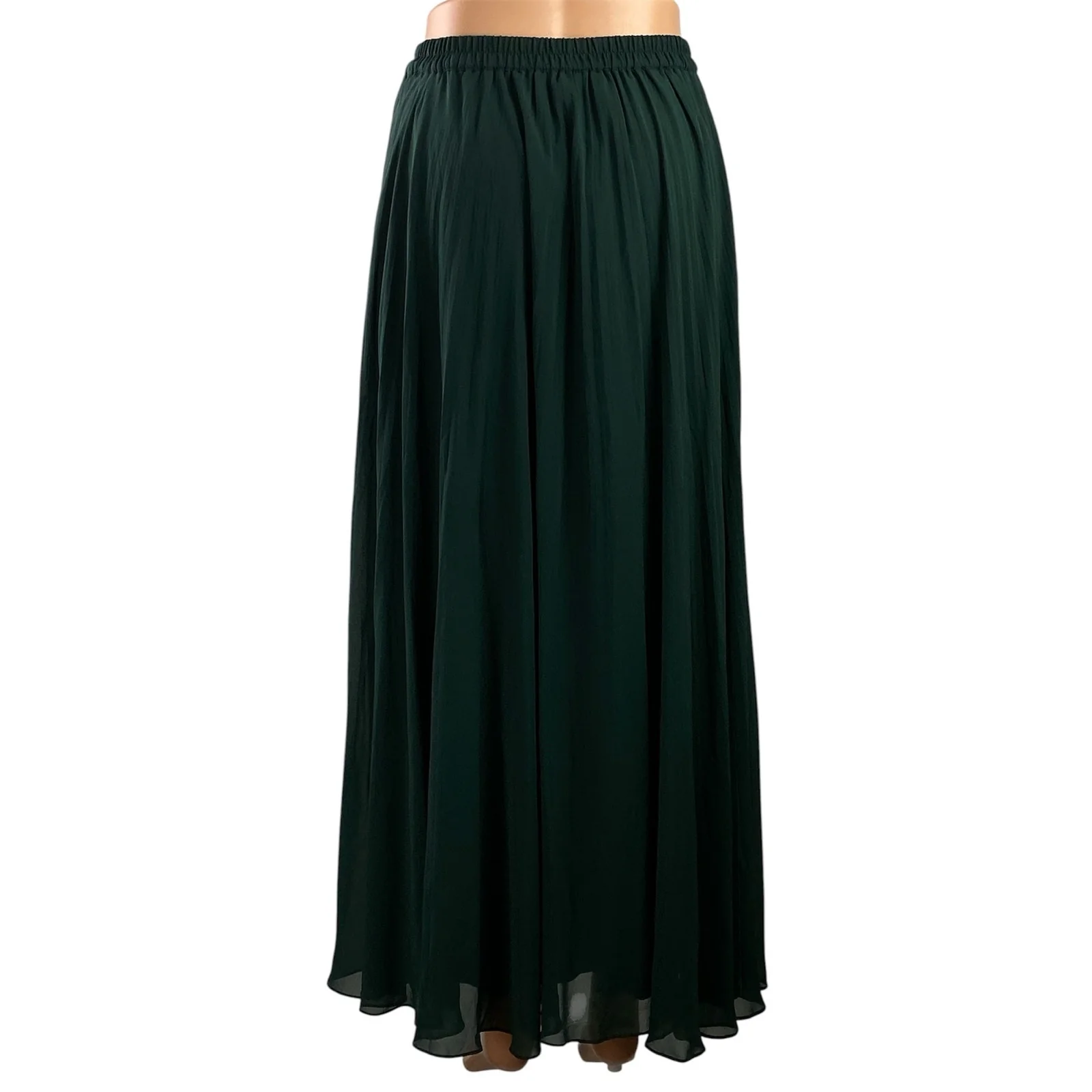 Club Monaco Women's Dark Green Chiffon Sheer Flowy A-line Maxi Skirts Size S - Image 3