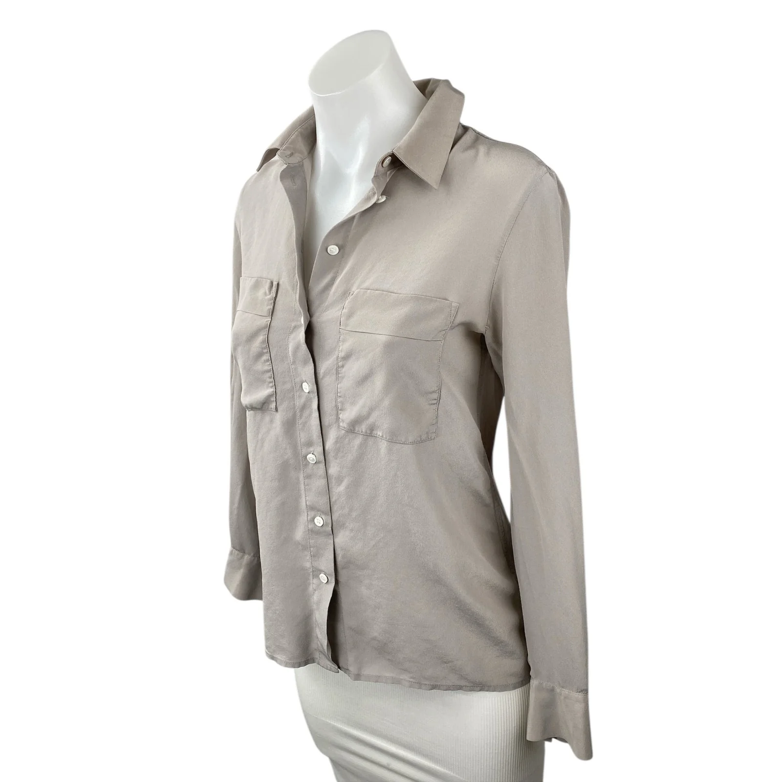Club Monaco Women's Gray 100% Silk Long Sleeve Pocket Button Down Shirt Top S - Image 2