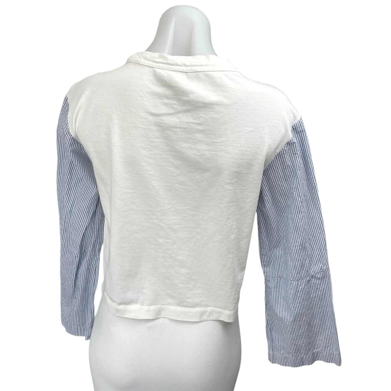 Club Monaco Women's White Blue Striped Long Sleeve Crew Neck Shirt Crop Top Sz S - Image 2