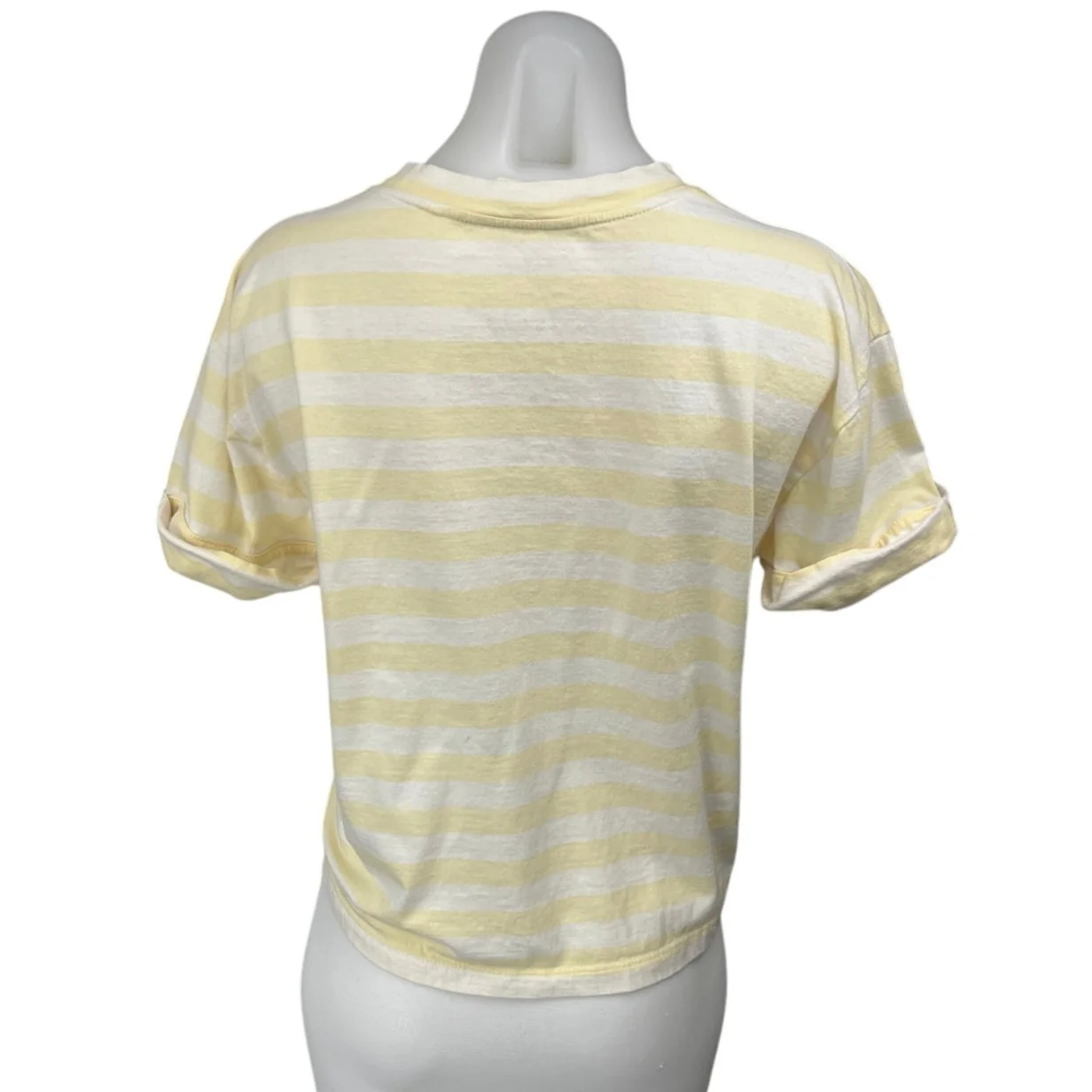 Club Monaco Women's Yellow White Striped Short Sleeve T Shirt Tee Top Size S - Image 2