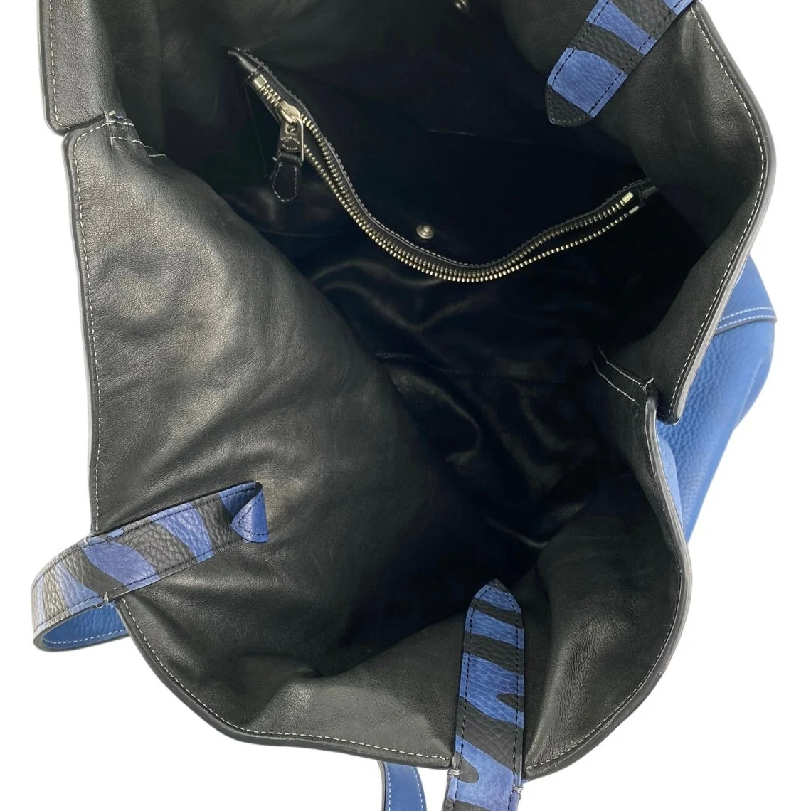 Coach Blue Black 100% Leather Reversible Zip Pocket ShoulderTote Bag Handbag OS - Image 4