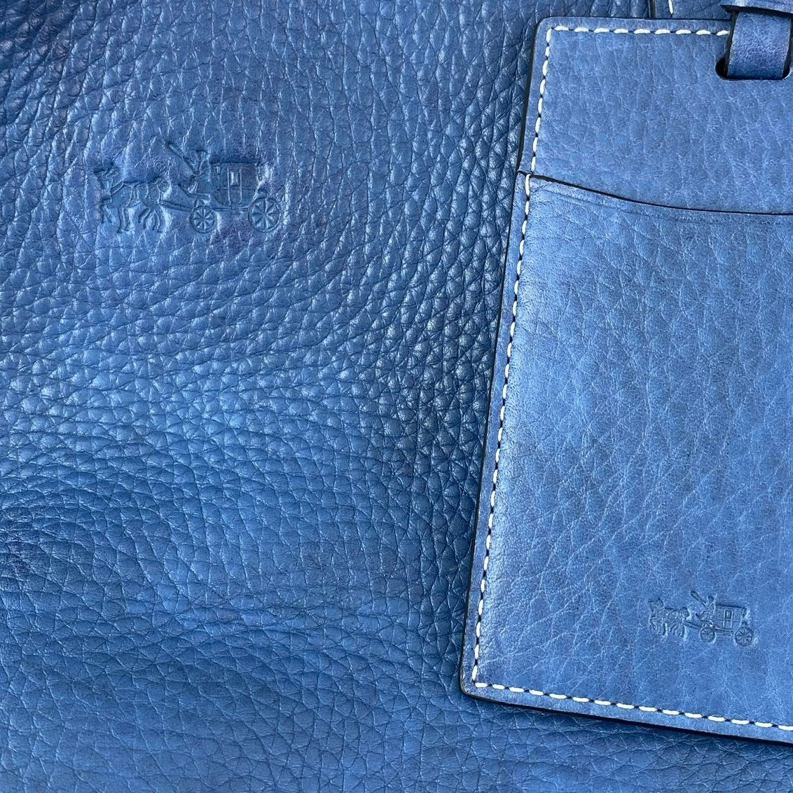 Coach Blue Black 100% Leather Reversible Zip Pocket ShoulderTote Bag Handbag OS - Image 9