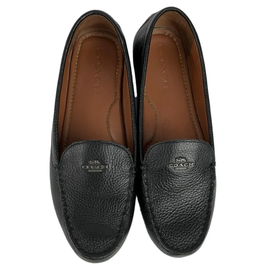Coach Mary Lock Up Black Pebbled Leather Slip On Driving Loafers Shoes Size 8.5B - Image 2