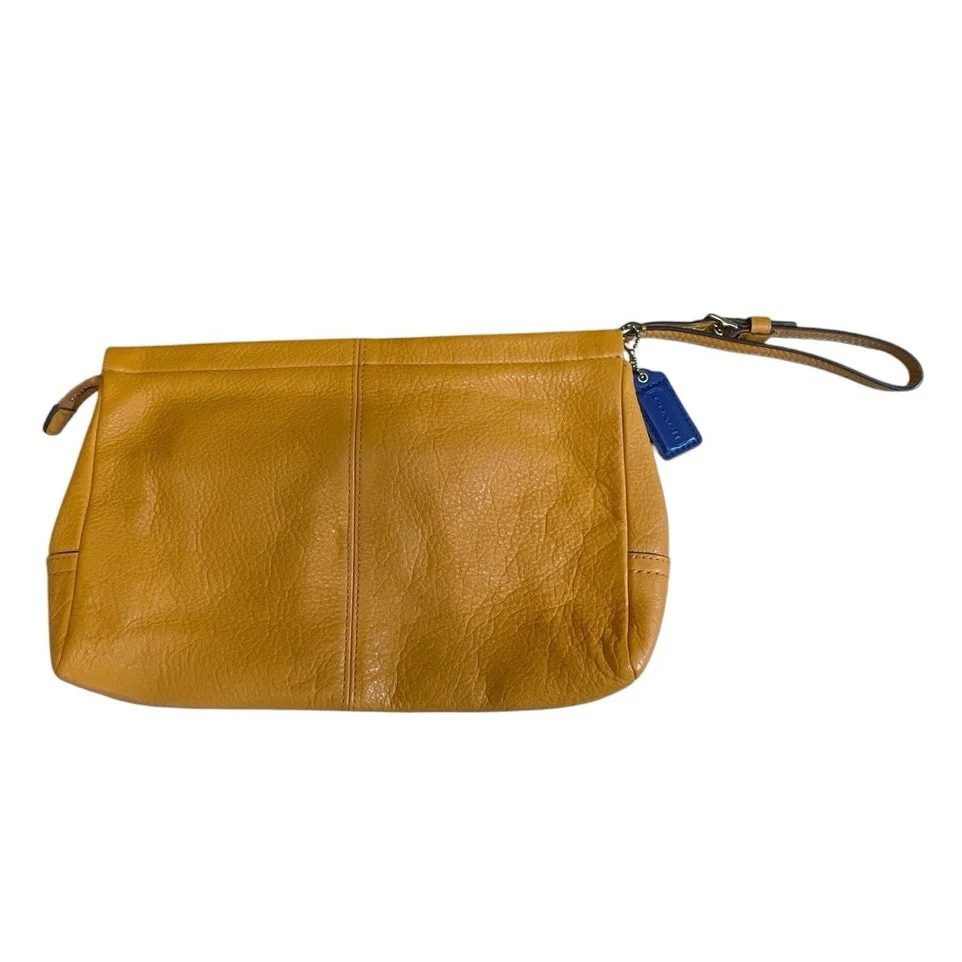 Coach Park Yellow Pebble Leather Pocket Turnlock Zip Purse Clutch Wristlet OS - Image 2
