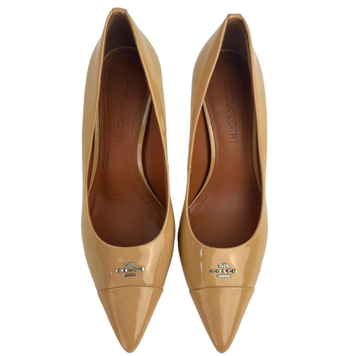 Coach Patrice Nude Tan Patent Leather Pointed Toe Stiletto Heels Pumps Shoes 6B - Image 4