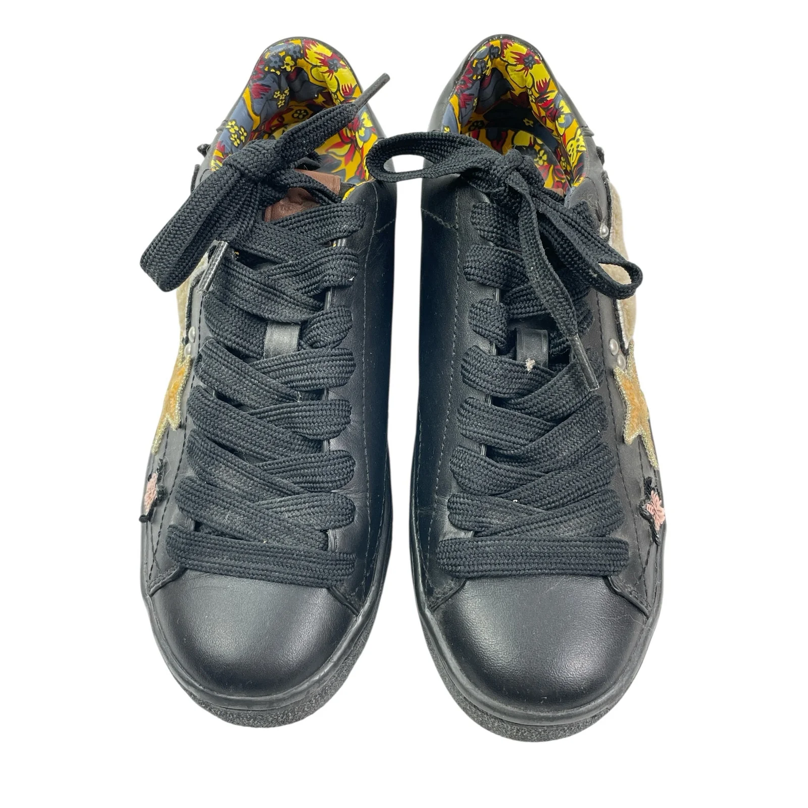 COACH Womens Black Floral Star Patches Sherpa Lace Up Low Top Sneakers Shoes 6.5 - Image 2