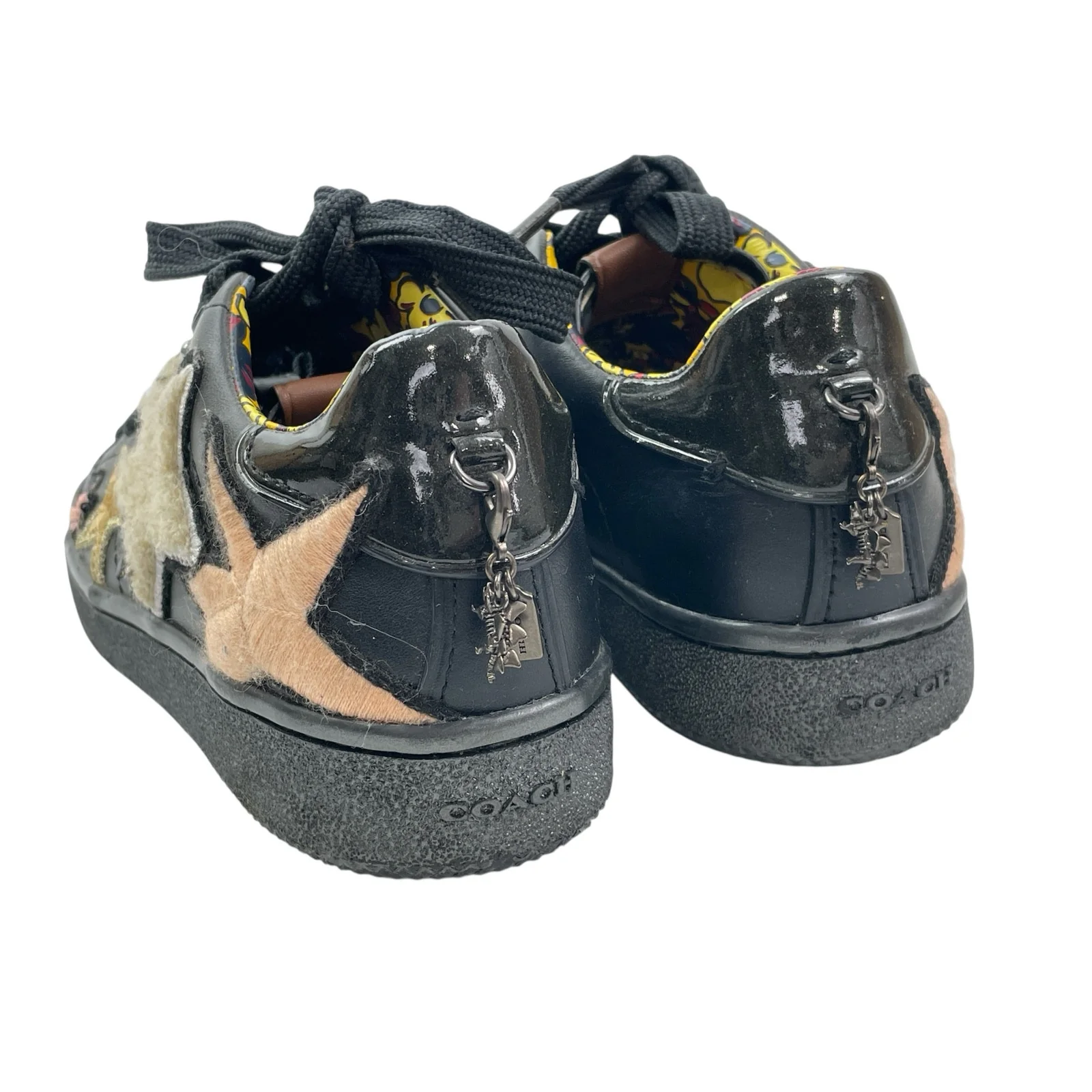 COACH Womens Black Floral Star Patches Sherpa Lace Up Low Top Sneakers Shoes 6.5 - Image 3