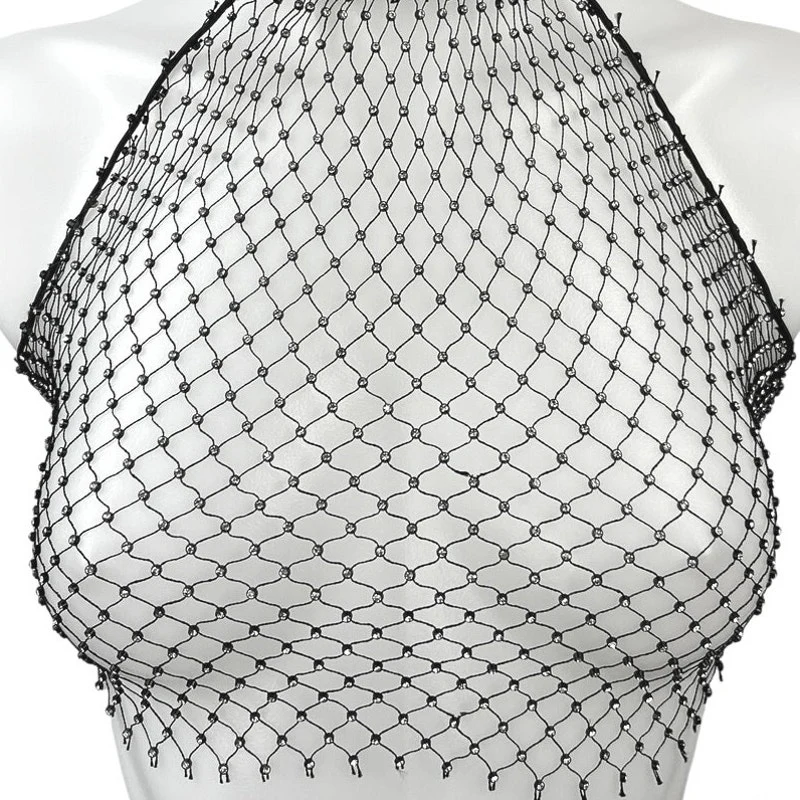 Coachella Rave Music Festival Black Mesh Net Halter Cover Up 2 Piece Set Size S - Image 3