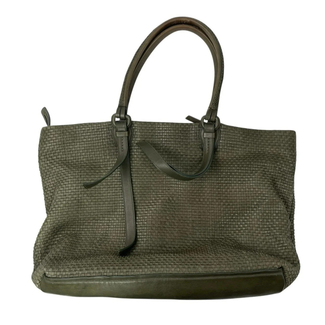 Cole Haan Bethany Green Weave Leather Zip Shoulder Tote Bag Handbag Large OS - Image 4