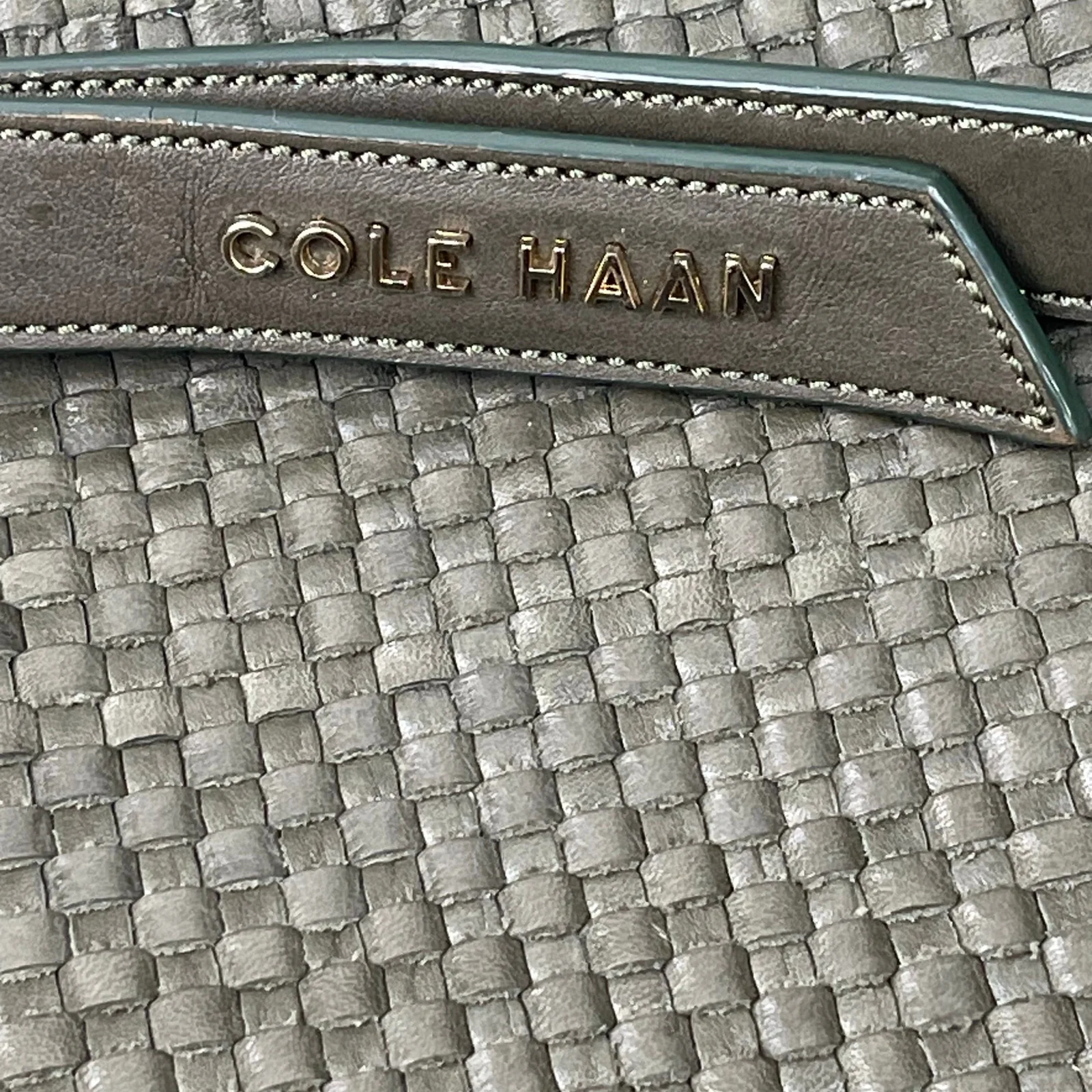 Cole Haan Bethany Green Weave Leather Zip Shoulder Tote Bag Handbag Large OS - Image 8