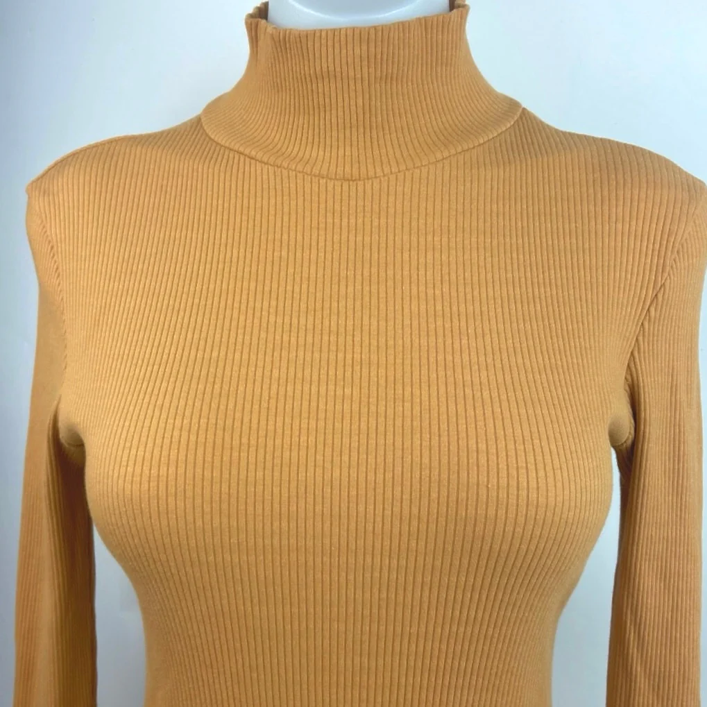 Collusion Cream Tan Ribbed Knit Turtleneck Long Sleeve Back Cut-out Dress Sz 8 - Image 3