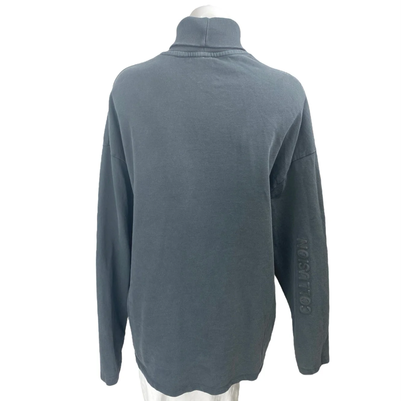 Collusion Women's Blue Long Sleeve Turtleneck Logo Loose Fit Sweater Top Size 4 - Image 2