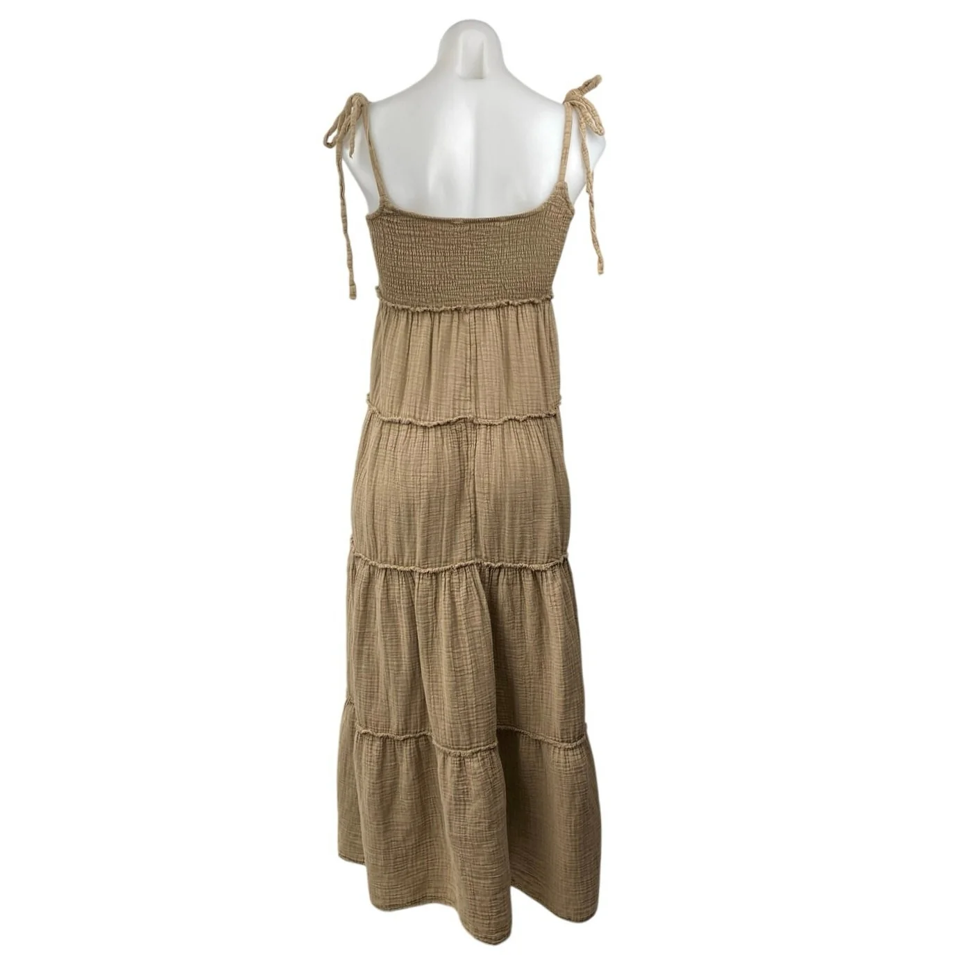 Collusion Women's Brown Tan Smocked Sleeveless Cami Tiered Sundress Maxi Dress 2 - Image 3
