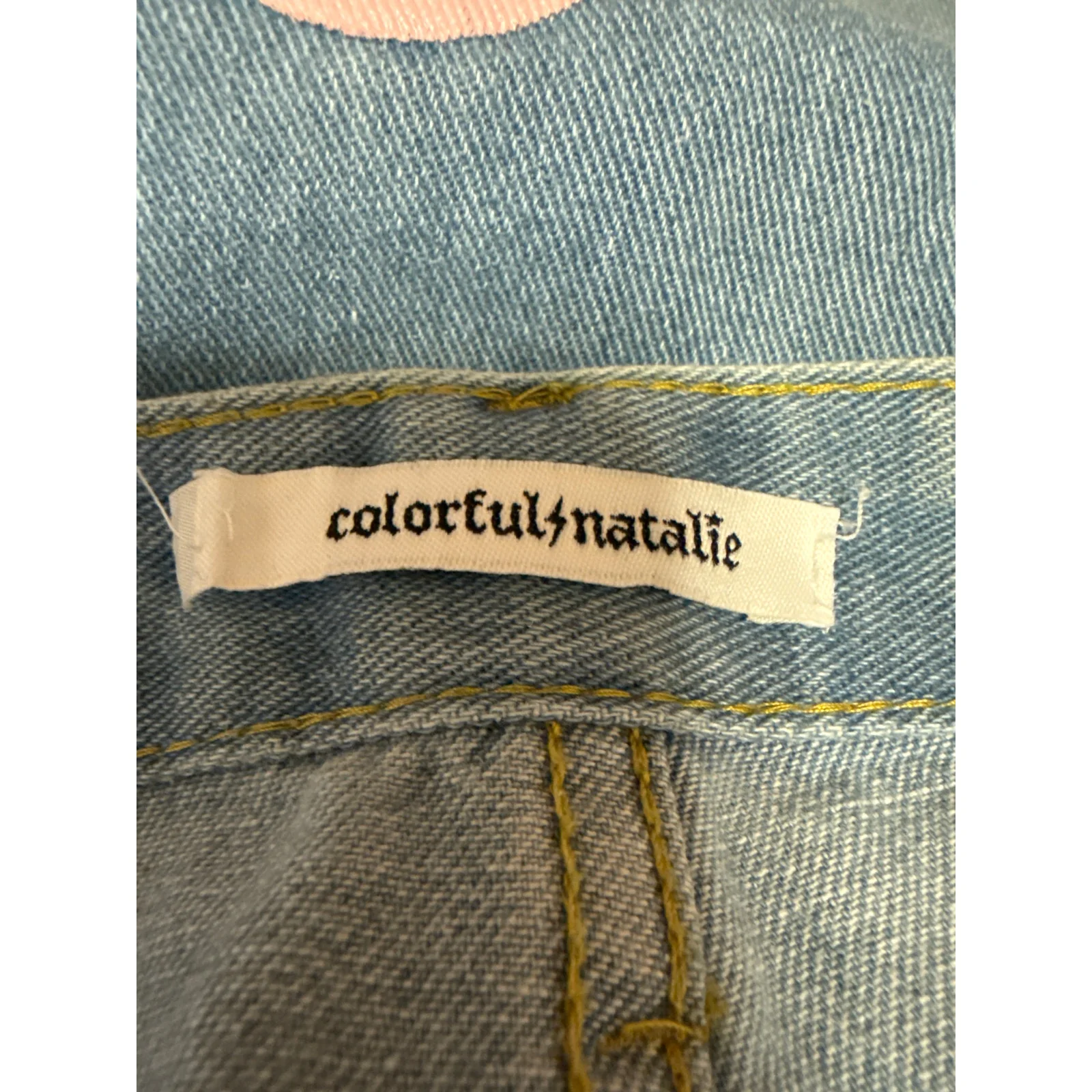 Colorful Natalie Blue Pink Hearts High Waisted Baggy Wide Leg Denim Jeans Size L - Image 5