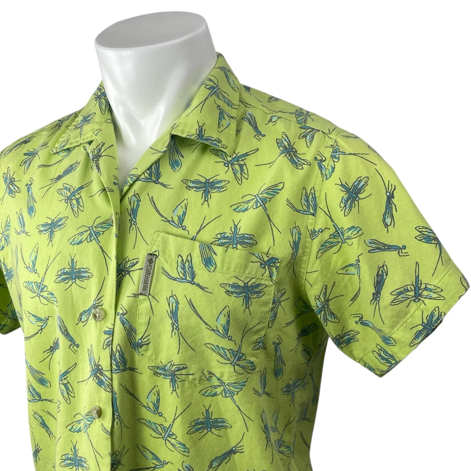 Columbia Men's Green Firefly Graphic Pocket Short Sleeve Button Up Shirt Top M - Image 3