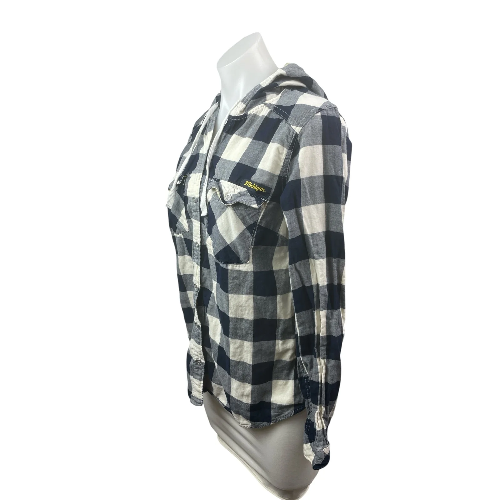 Columbia Womens Blue Plaid Flannel Long Sleeve Hoodie Button Up Shirt Top Size S - Image 3