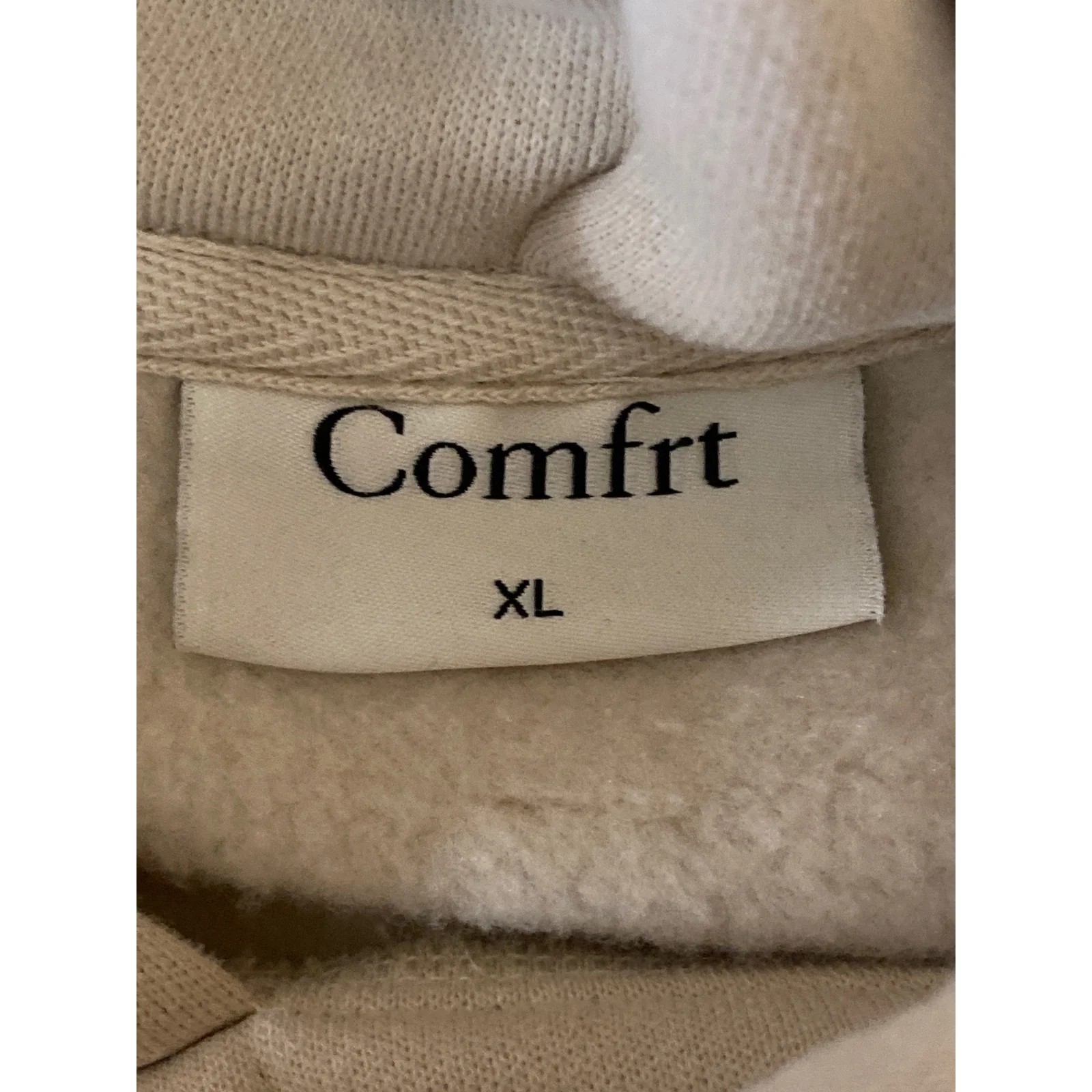 Comfrt Signature Hoodie Beige Embroidered Long Sleeve Sweater Sweatshirt Top XL - Image 5