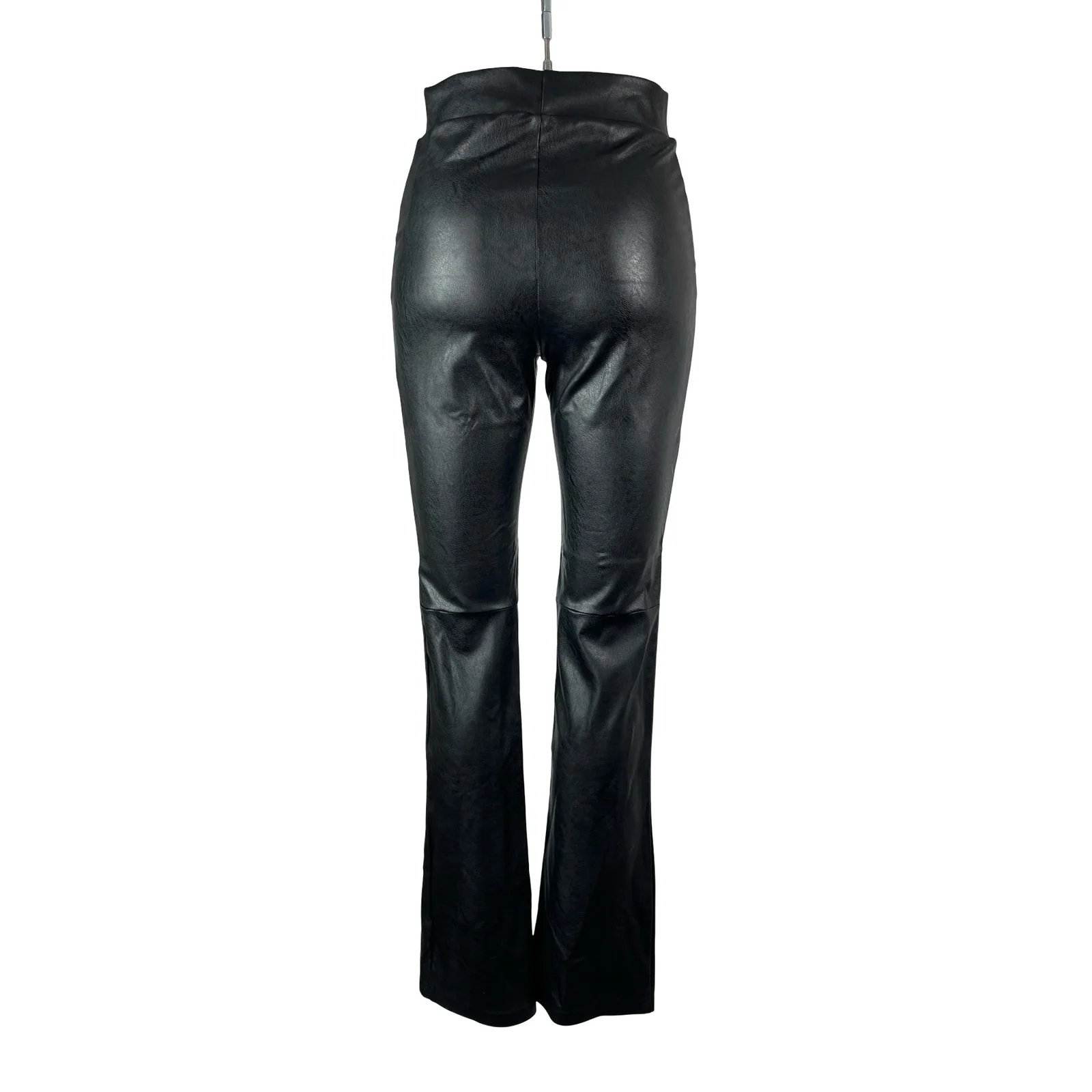 Commando Women's Black Faux Leather Vegan Pintuck Slit Flare Trousers Pants XS - Image 4